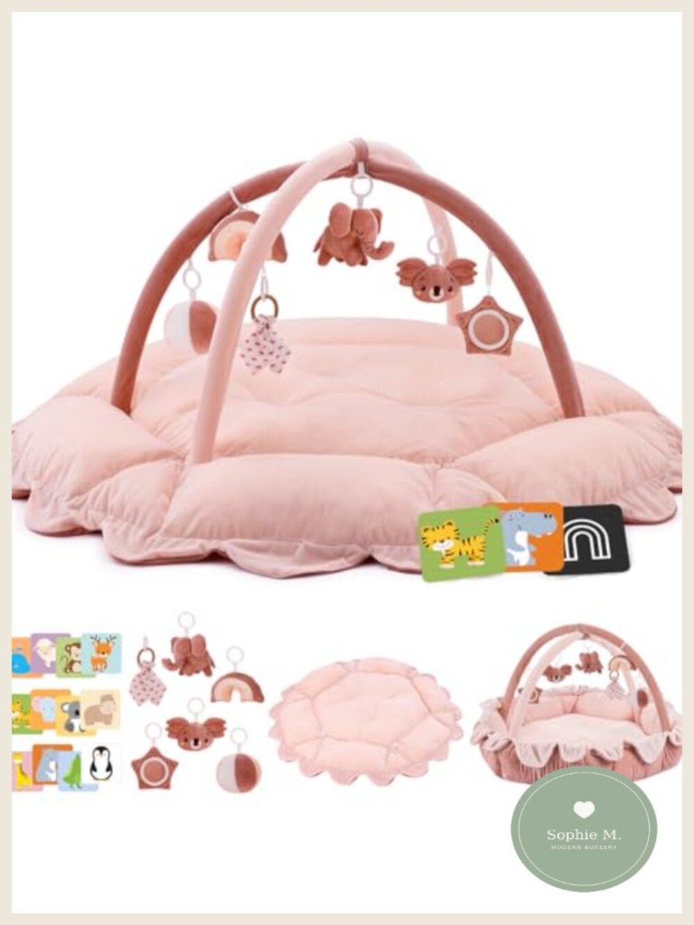 5-in-1 Baby Activity Gym & Play Mat with 6 Toys, Tummy Time Mat & Cards - Extra